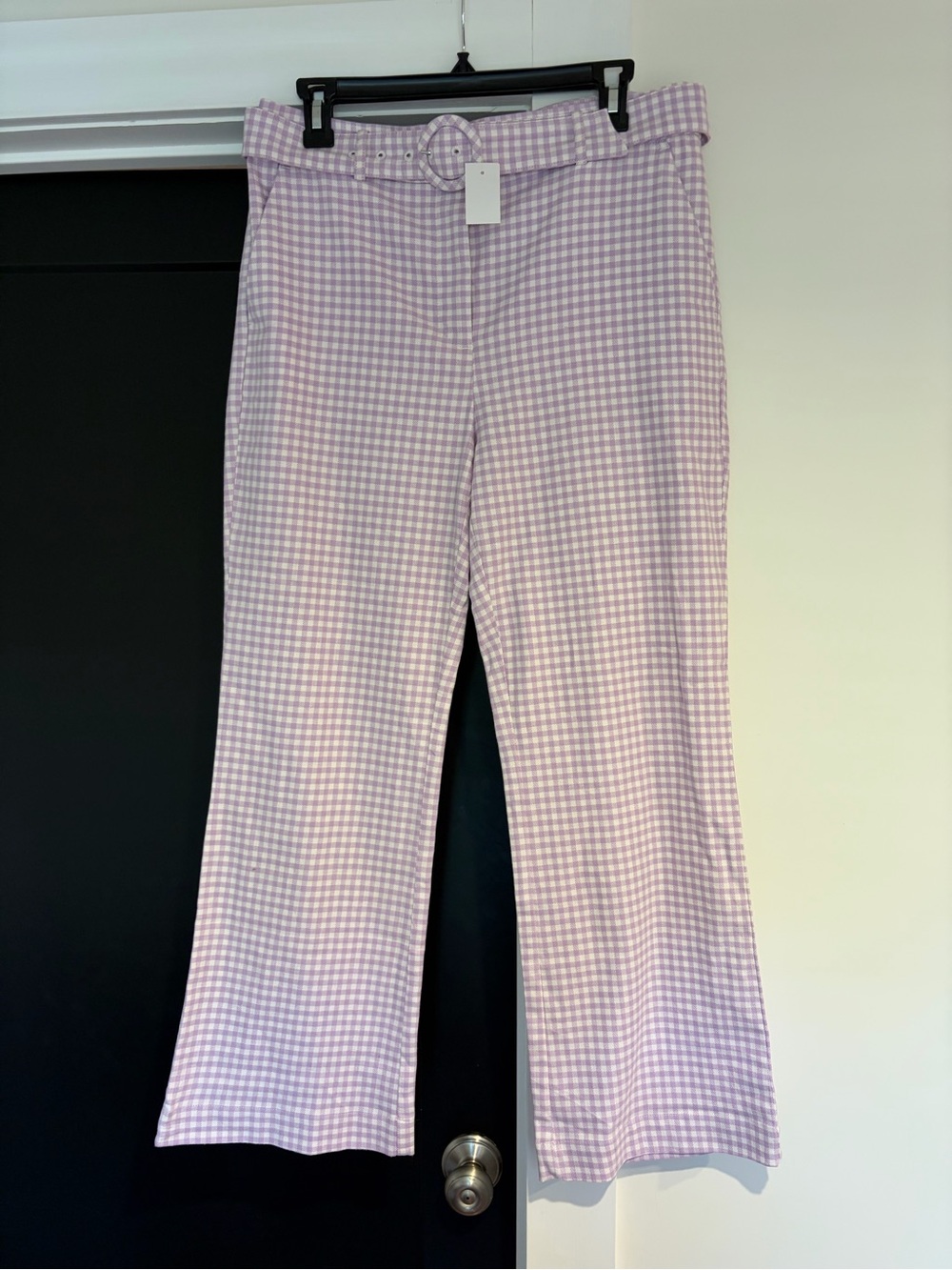 LOFT Lilac and White Gingham Sutton kick crop